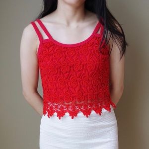 Cute Red Cotton Lace Cami Croptop Tank Size S